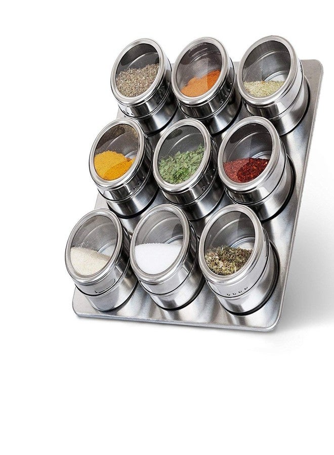 SQUICKLE 9pcs Magnetic Spice Rack Stainless Steel Magnetic Spice Rack Shape Spice Rack Stainless Steel jar - Image 1